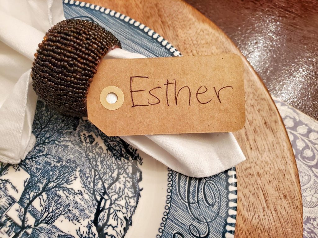 Brown paper tag used as a name tag when setting the table for the fall season.