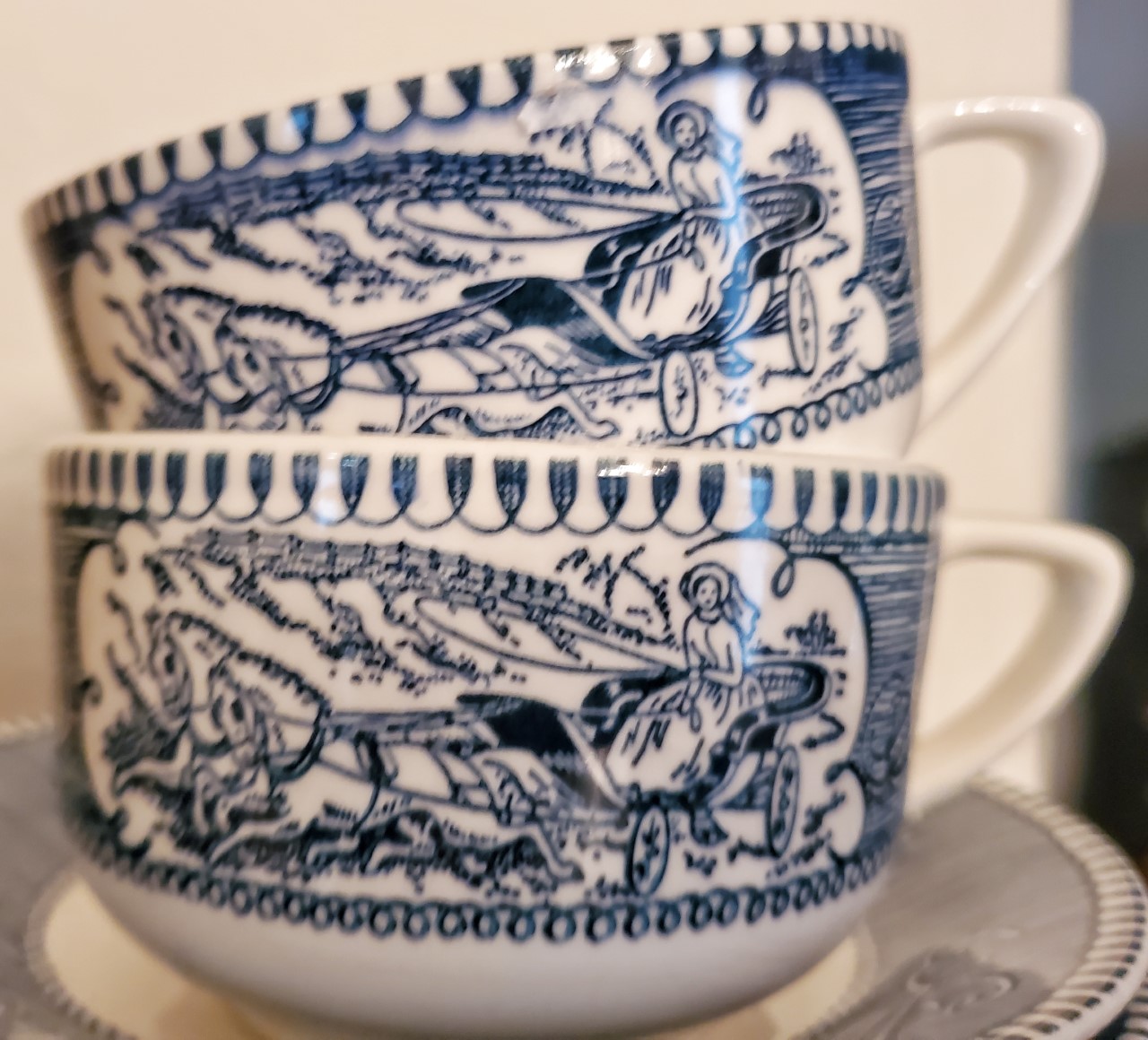 Currier and Ives cups found at Goodwill.