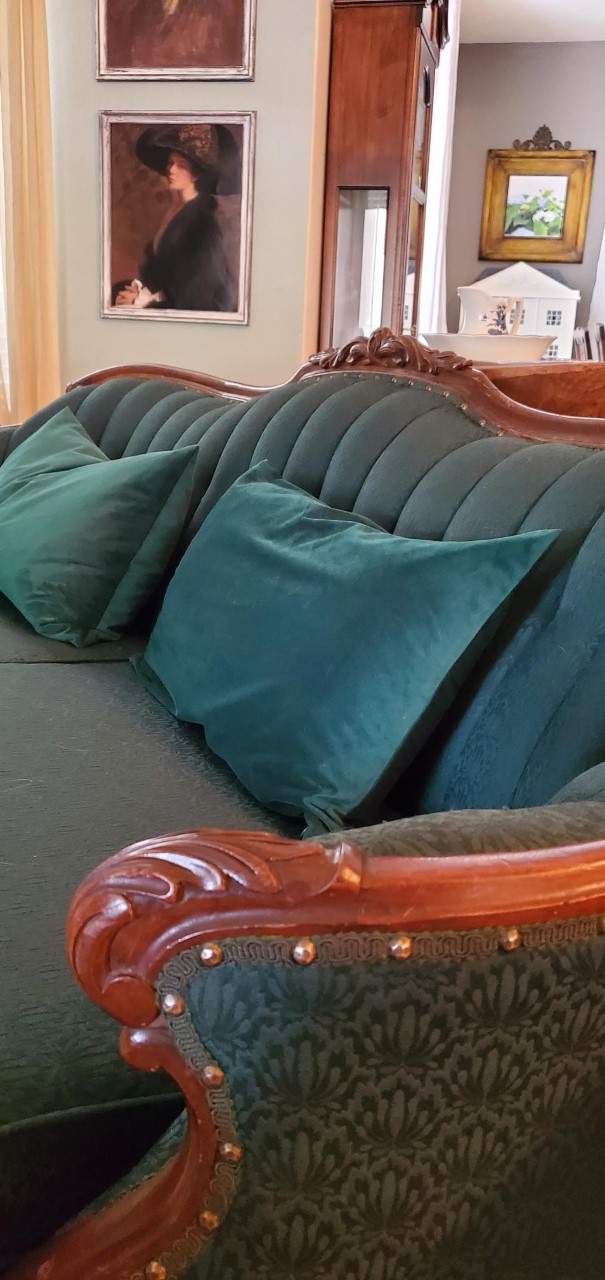Close up photo of Victorian sofa.