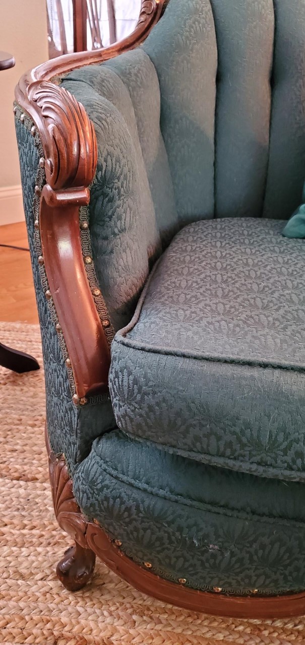 Close up photo of victorian sofa.