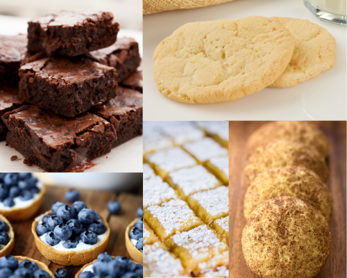 Brownies, cookies, lemon bars and Blueberry custard tarts. Dessert ideas for a Victorian Tea Party.