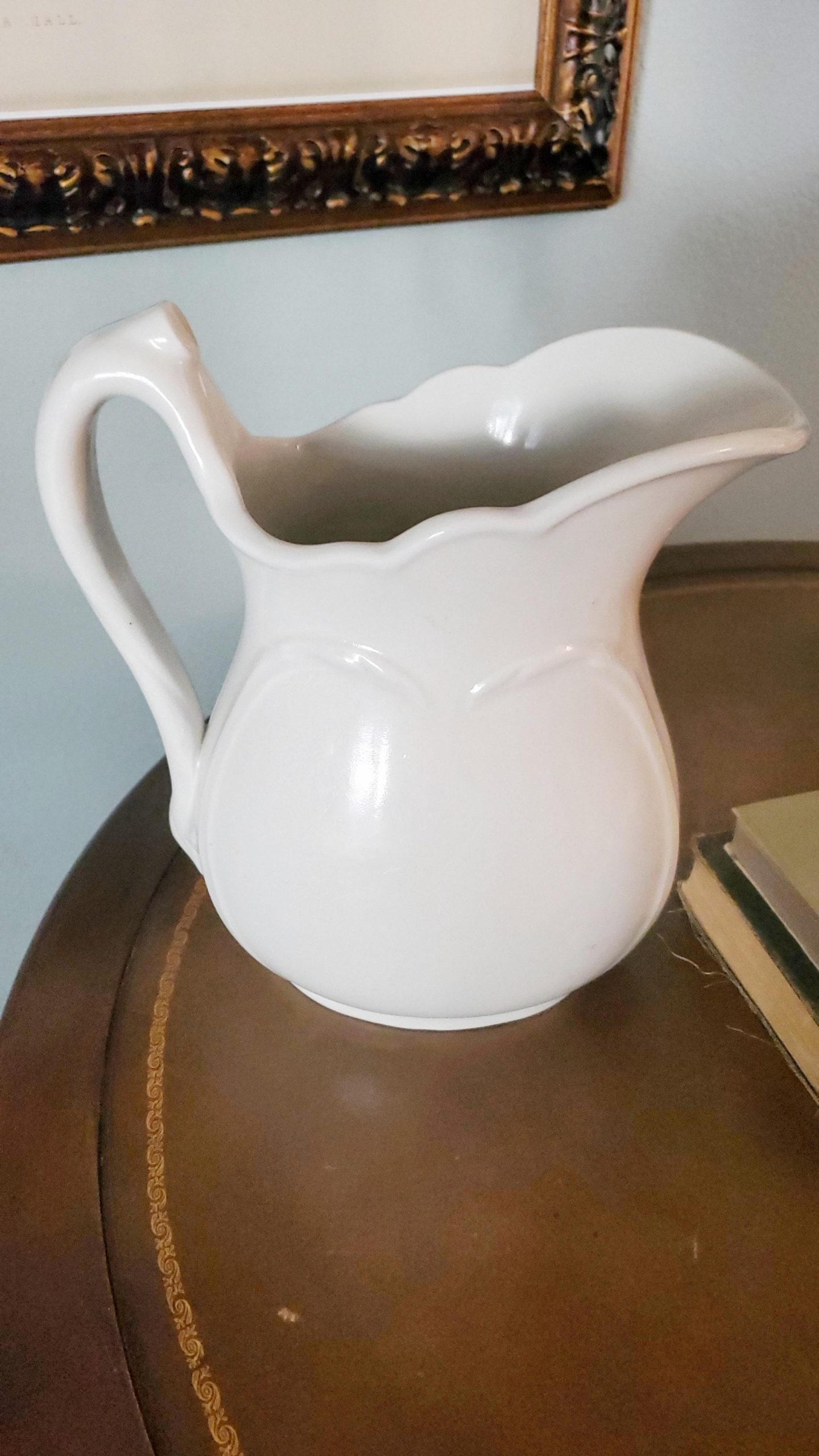 White ironstone pitcher.